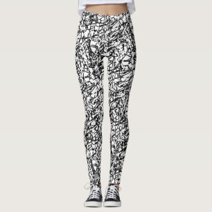 Legging Leggens Contemporâneas Abstrato a Preto e Branco