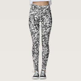 Legging Leggens Contemporâneas Abstrato preto e branco