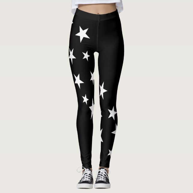 Legging Leggens das Estrelas Brancas, Pretas, Cutas (Frente)