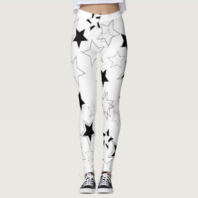 Legging Leggens das Estrelas Pretas e Brancas (Frente)