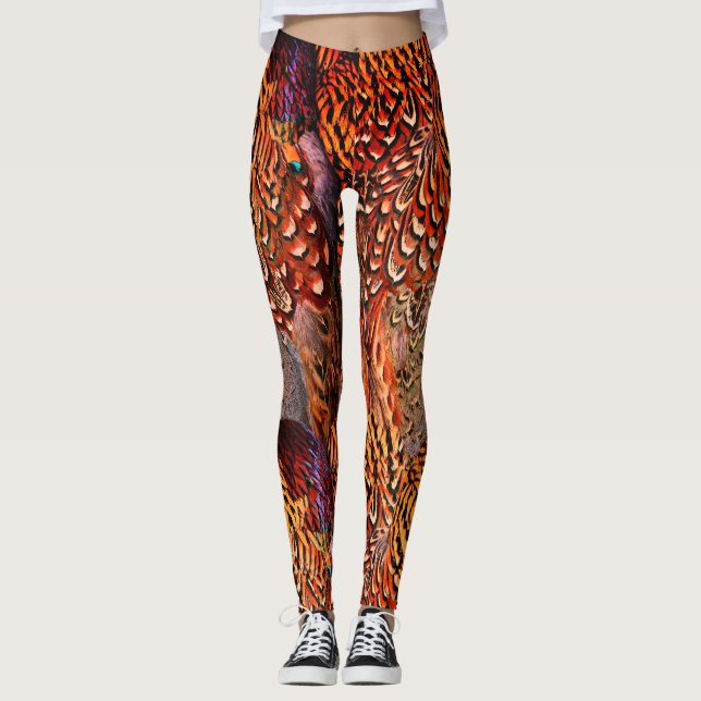 Legging Leggens das penas laranja Brilhantes (Frente)