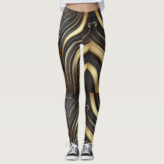 Legging Leggens de Abstrato Douradas e pretas luxuosas