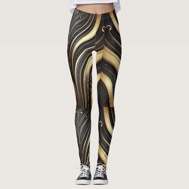 Legging Leggens de Abstrato Douradas e pretas luxuosas (Frente)