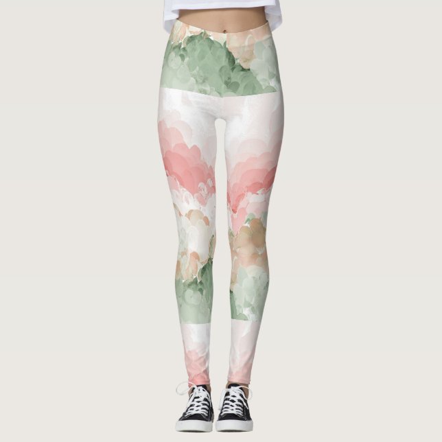 Legging Leggens de aquarela branco-verde-vermelho (Frente)
