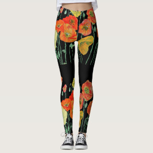Legging Leggens de Arte Floral Laranja e Preta