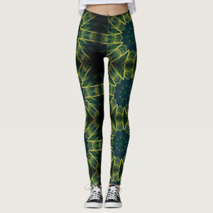 Legging Leggens de contraste impressão verde-geométricas a