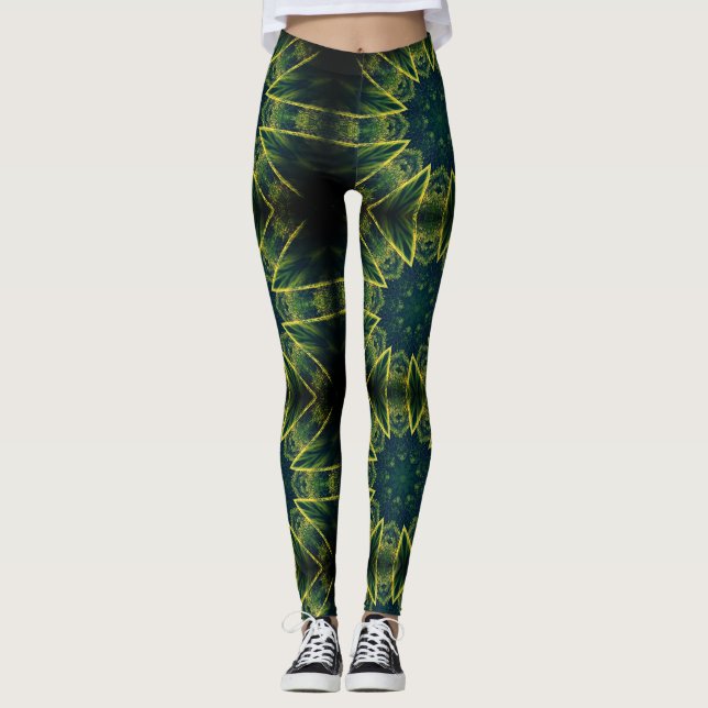 Legging Leggens de contraste impressão verde-geométricas a (Frente)