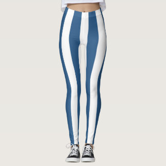 Legging Leggens de cor azul moderna e listras brancas