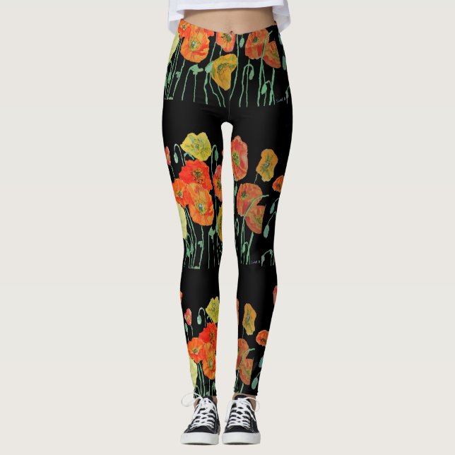 Legging Leggens de cor laranja e preta (Frente)