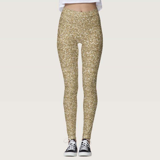 Legging Leggens de Design com brilhante Dourada (Frente)