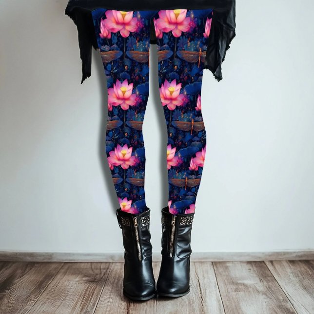 Legging Leggens de Design do Dragonfly e do Lotus Rosa (Criador carregado)