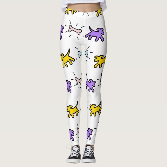 Legging Leggens de Grafite do Osso do Cão Roxo Amarelo 1 (Frente)