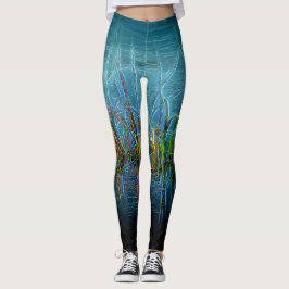 Legging Leggens de gramíneas elétricas em verde-lacrimejo