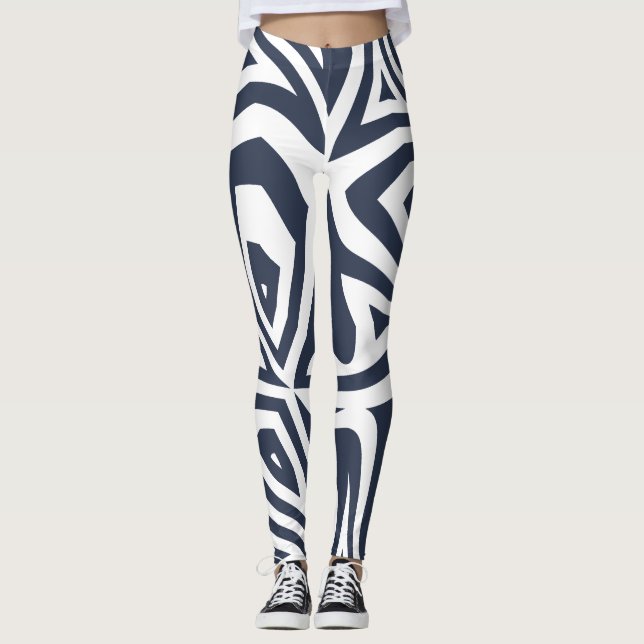 Legging Leggens de impressão Abstrato Zebra branco azul (Frente)