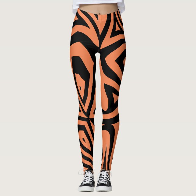 Legging Leggens de impressão Abstrato Zebra preto-laranja (Frente)