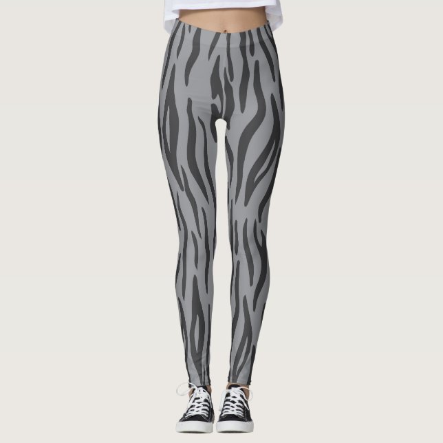 Legging Leggens de impressão da Cinza Heather Zebra (Frente)