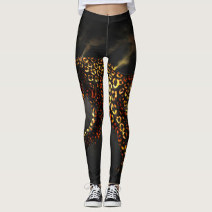 Legging Leggens de impressão do Leopardo Dourado preto e c
