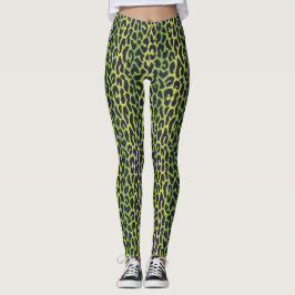 Legging Leggens de impressão do leopardo na selva verde
