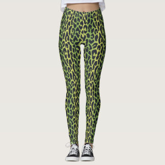 Legging Leggens de impressão do leopardo na selva verde