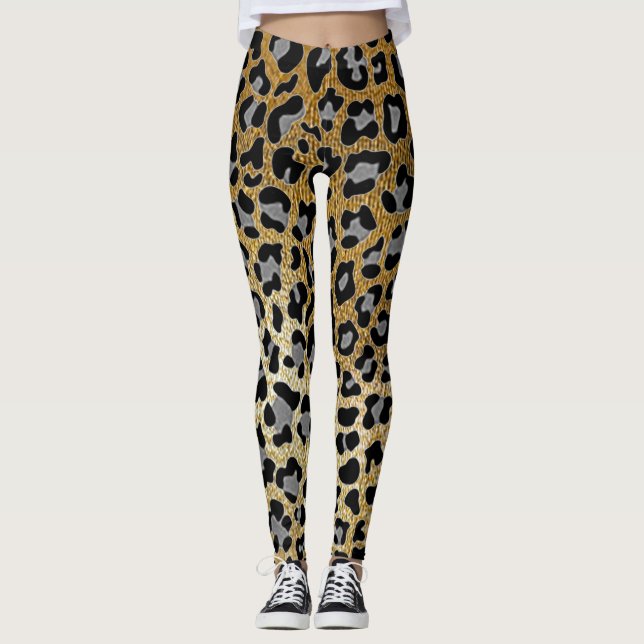 Legging Leggens de impressão Douradas do Leopard  (Frente)