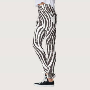 Legging Leggens de impressão em zebra branca e negra