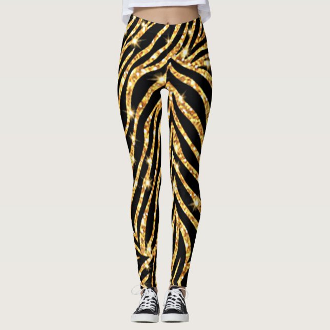 Legging Leggens de impressão em zebra negra e Dourada (Frente)