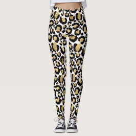 Legging Leggens de impressão leopardo Douradas, brancas e
