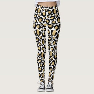 Legging Leggens de impressão leopardo Douradas, brancas e