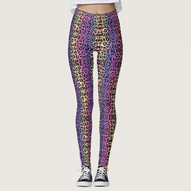 Legging Leggens de impressão neon Pop Leopard - Negrito e  (Frente)