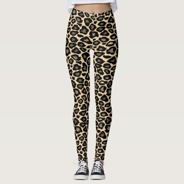 Legging Leggens de impressão preto-e-bronzeado e leopardo- (Frente)