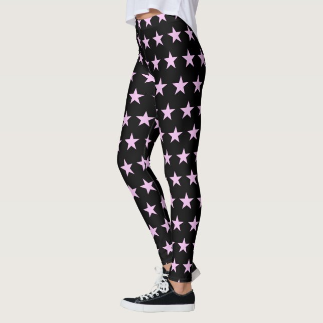 Legging Leggens de Impressão, preto-e-rosa, em estrelas (Esquerda)