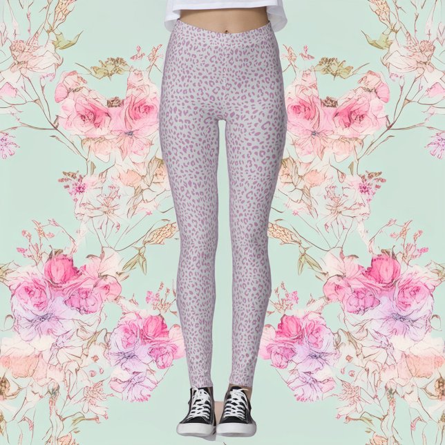 Legging Leggens de impressão rosa e Cinza-leopardo (Criador carregado)