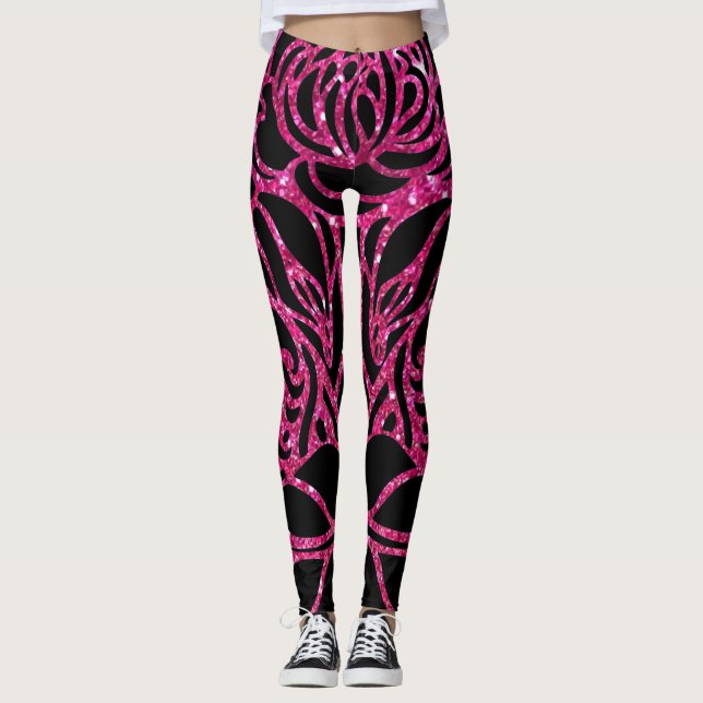Legging Leggens de impressão rosa-quente com funk (Frente)