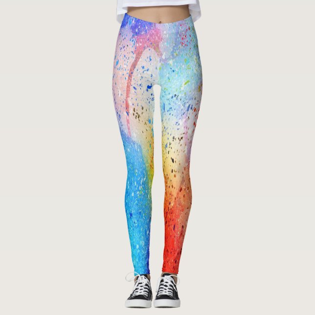 Legging leggens de padrão abstrato de aquarela (Frente)