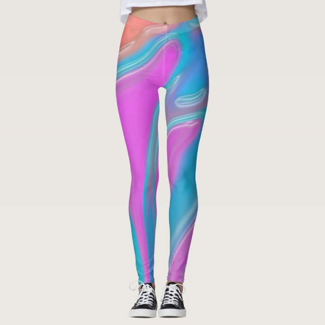 Legging leggens de padrão de textura azul-rosa (Frente)
