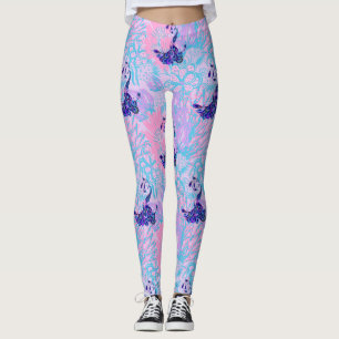 Legging leggens de pavão cor-de-rosa floral