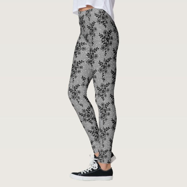 Legging Leggens de pesca com rendas pretas falsas Design r (Esquerda)