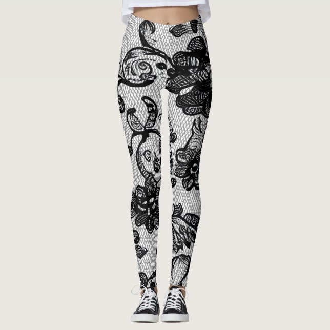 Legging Leggens de rendas pretas e legantes (Frente)