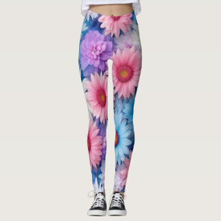 Legging Leggens de ruptura flóricas com cor-de-rosa, branc