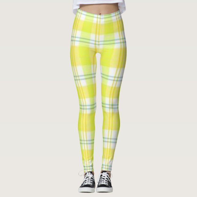 Legging Leggens de Xadrez Verde Amarelo (Frente)