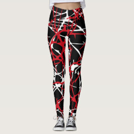 Legging Leggens, design abstrato, preto, branco, vermelho