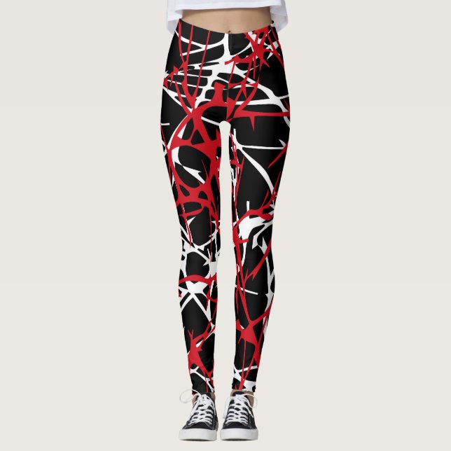 Legging Leggens, design abstrato, preto, branco, vermelho (Frente)