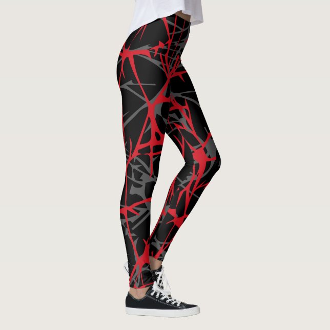 Legging Leggens, design abstrato preto, cinzas, vermelho (Direita)
