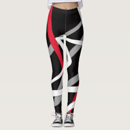 Legging Leggens, design abstrato, preto, cinzas, vermelho,