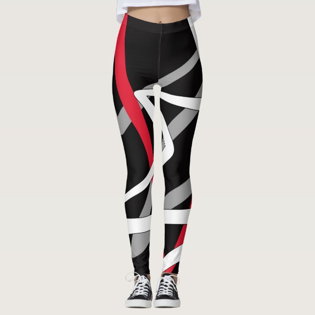 Legging Leggens, design abstrato, preto, cinzas, vermelho, (Frente)