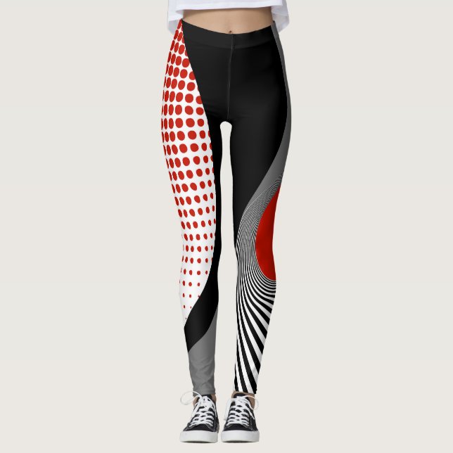 Legging Leggens, design abstrato, preto, cinzas, vermelho, (Frente)