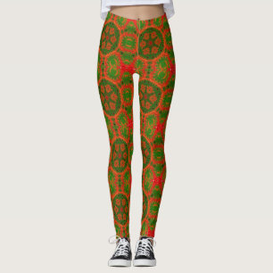 Legging Leggens do caleidoscópio laranja e verde