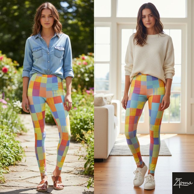 Legging Leggens do Quadro de Verificação de Pop de Cor (Criador carregado)