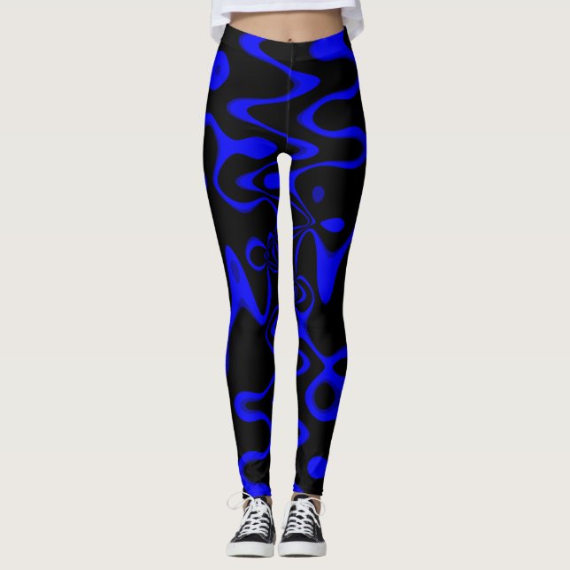 Legging Leggens em espiral, azuis e pretas (Frente)