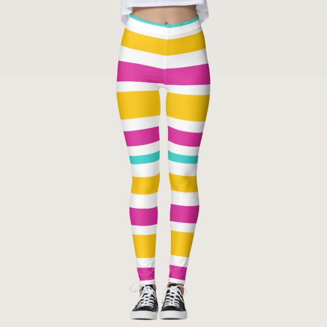 Legging Leggens em Teal, PInk, Laranja e Branco (Frente)